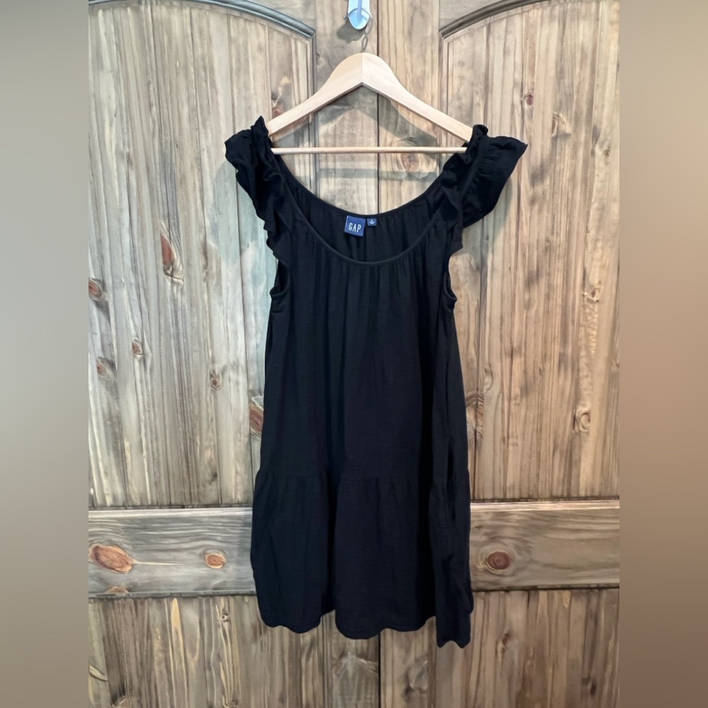 GAP Women's Black Ruffle Sleeveless Gauze Dress EUC size L